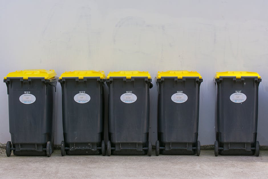 The image shows a large outdoor area filled with various waste and recycling materials, primarily consisting of numerous stacked cardboard boxes labeled 'fresh fruits' with colorful printed designs. T